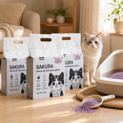 3pcs Arena Vegetal Biodegradable Para Gatos Con Tofu Vegetal 6lts SAKURA PETTO