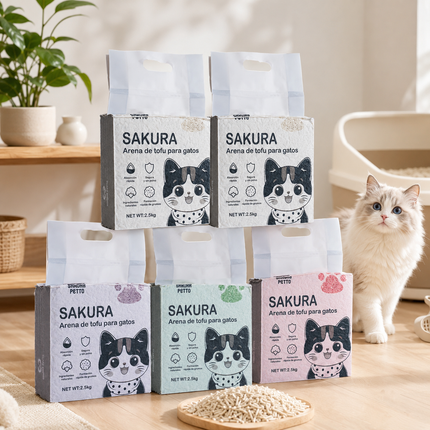 Bolsa de arena de tofu para gato SAKURA PETTO de 2.5 kg.