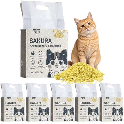 5pcs Arena De Tofu Vegetal Biodegradable Para Gato-prácticamente Sin Polvo SAKURA PETTO