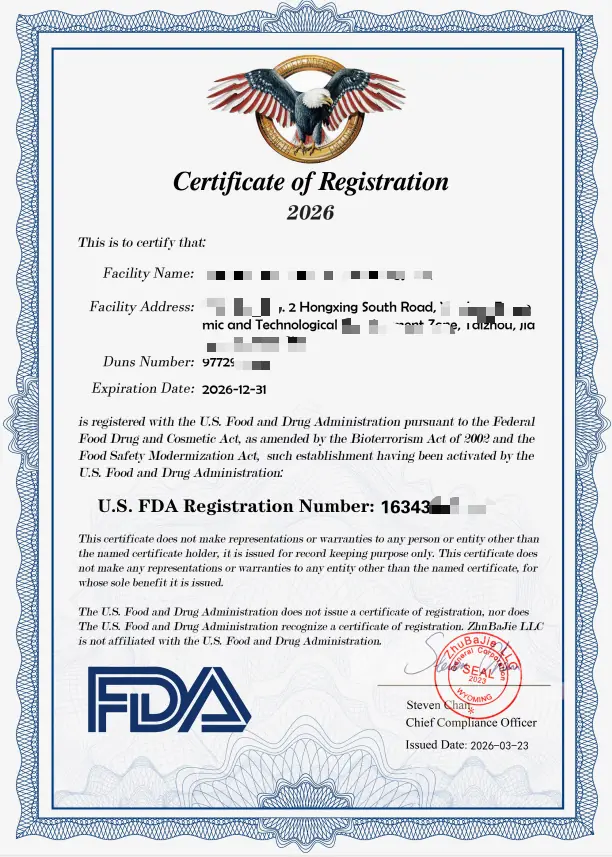 U.S. FDA Registration Certificate